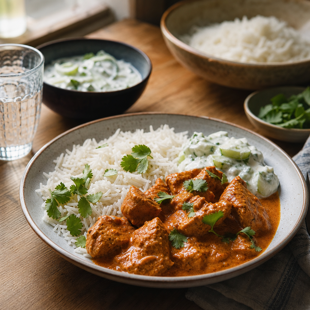 Kylling tikka masala med basmatiris og agurk-yoghurt