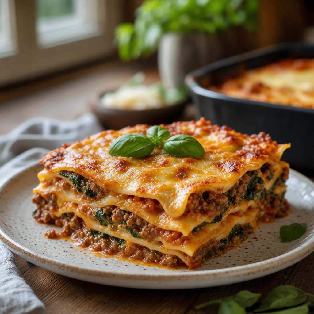 Lasagne med kjøttdeig og spinat