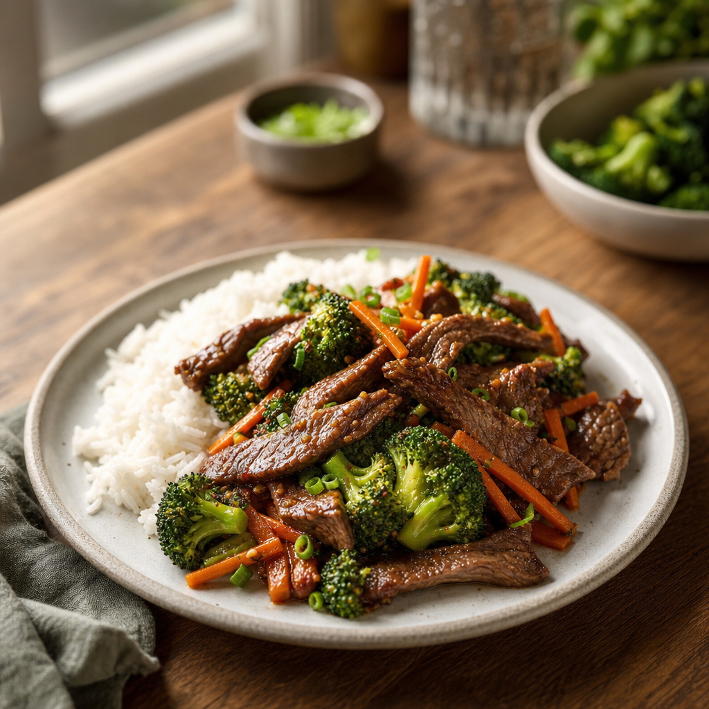 Biff teriyaki med brokkoli og jasminris